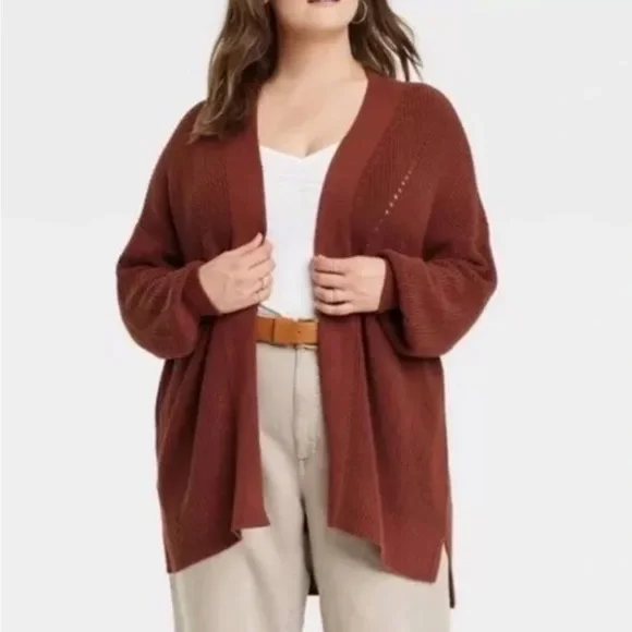 Women's Open-Front Cardigan - Universal Thread™ Brown Sz M - Picture 2 of 4
